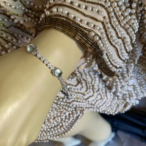 Hand crafted 18 carat white gold diamond and green amethyst bracelet